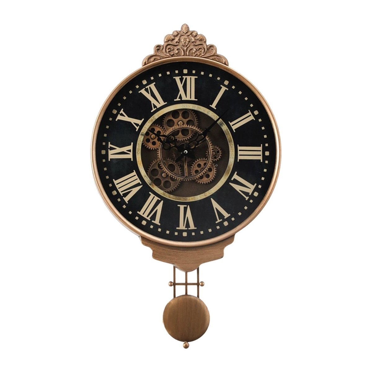 Kent Pendulum Exposed Gear Movement Wall Clock - Gold w/Black