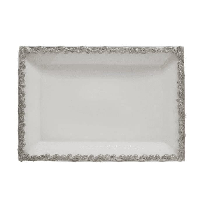 Large Platter Paisley Decorative Rectangular Tray - White - Luxury Co