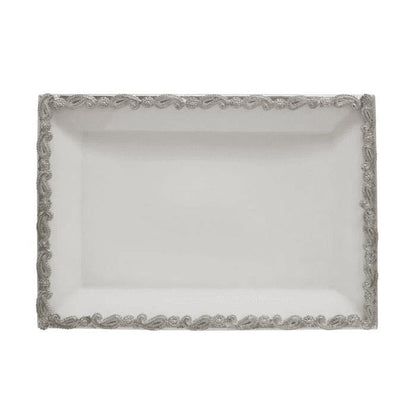 Large Platter Paisley Decorative Rectangular Tray - White - Luxury Co