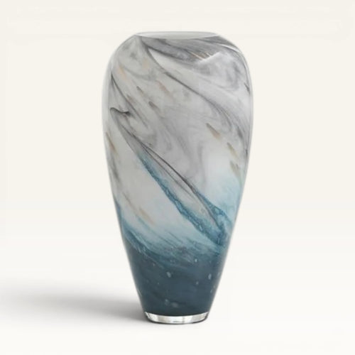 Modern Blue Swirl Glass Vase - 38cm