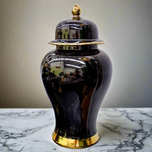 Luxury Ceramic Ginger Jar Gold/Black 37cm - Luxury Co