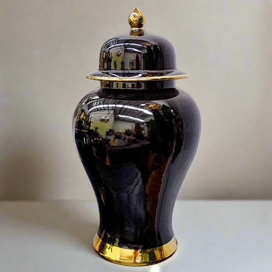 Luxury Ceramic Ginger Jar Gold/Black 37cm