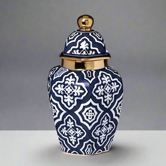 Luxury Ceramic Ginger Jar Gold/Blue 30cm - Luxury Co