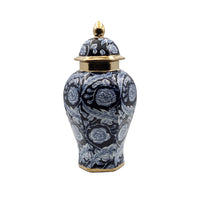 Luxury Navy Blue Floral Temple Jar with LidLuxury Co