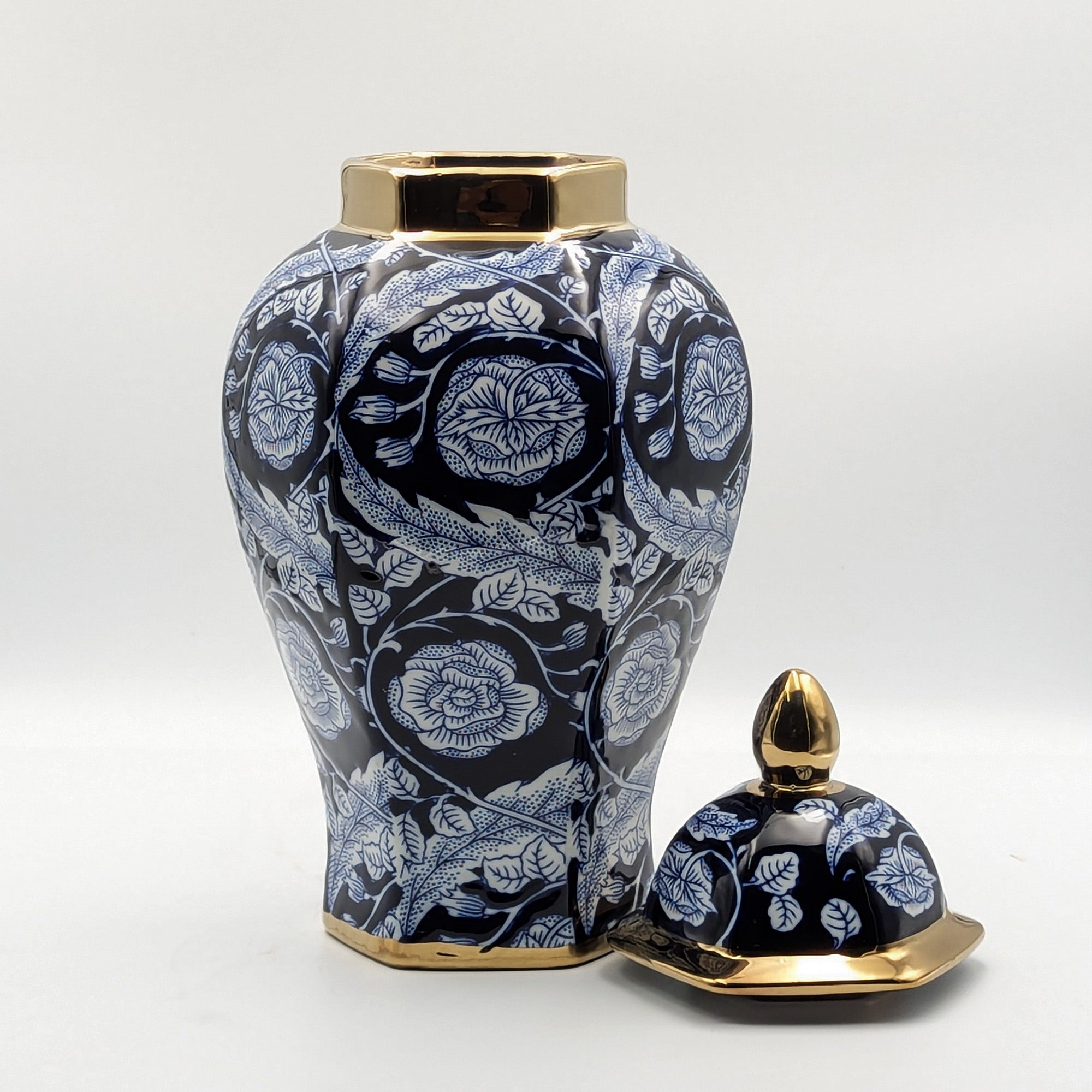 Luxury Navy Blue Floral Temple Jar with LidLuxury Co