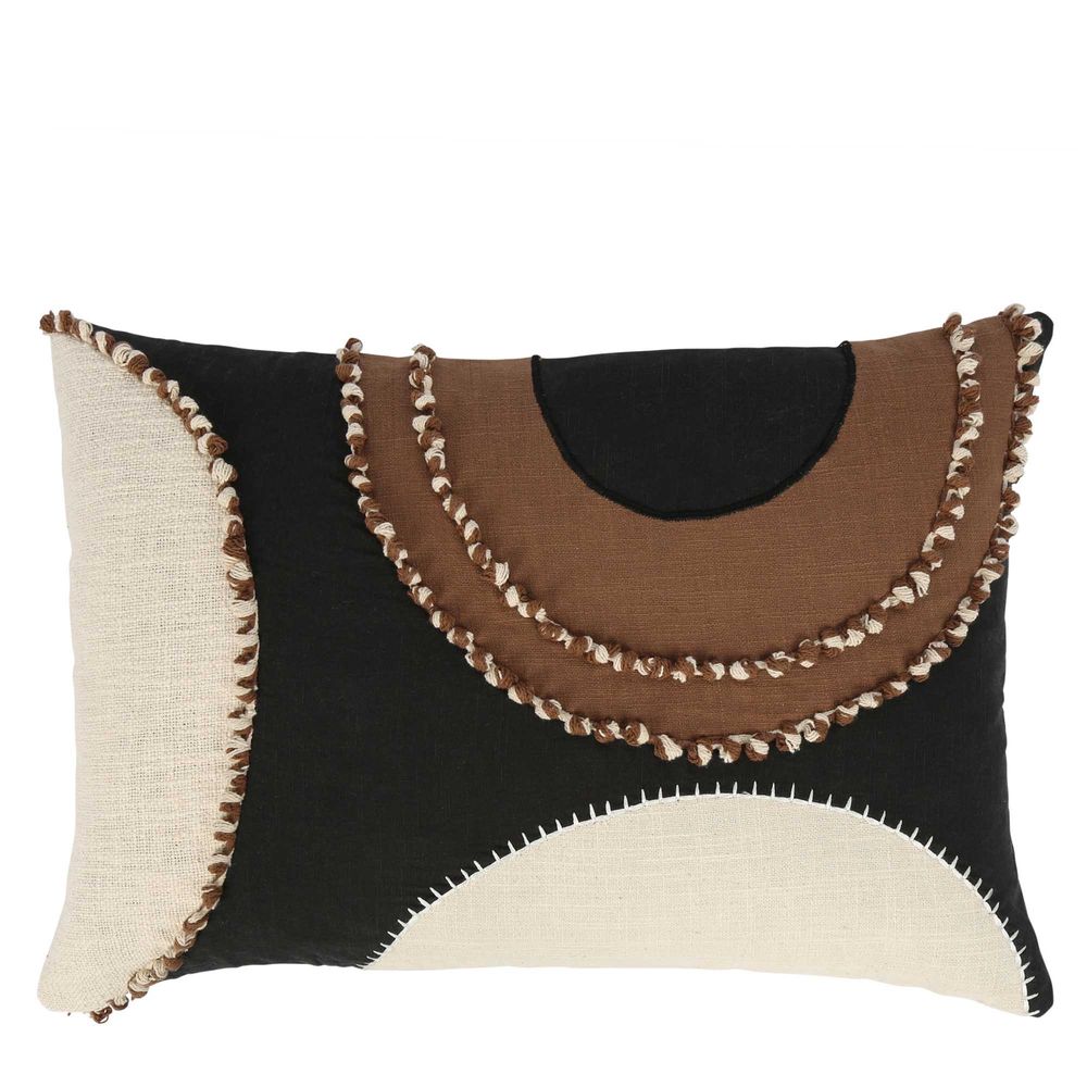 Merrow Cotton Embroidered Cushion Black 60x40cm