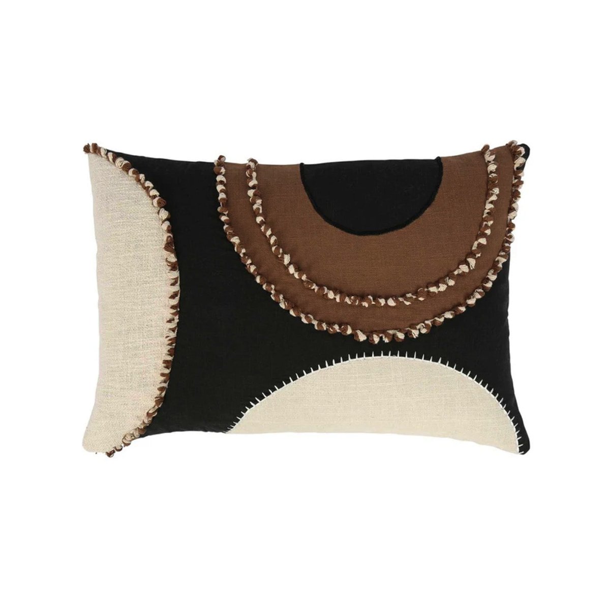 Merrow Cotton Embroidered Cushion Black 60x40cm