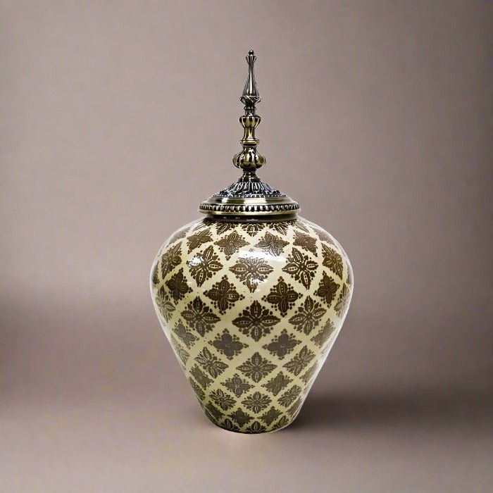 Moroccan Style Ginger Jar Brown Taupe Brass 41cm