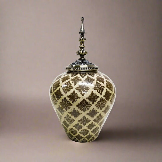 Moroccan Style Ginger Jar Brown Taupe Brass 41cm - Luxury Co