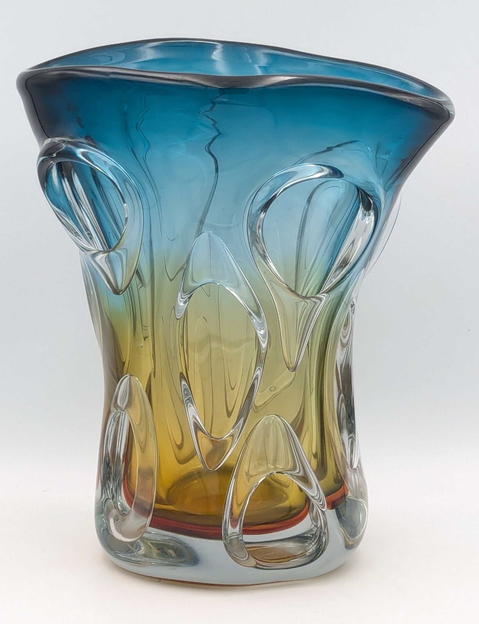 Murano Boho Glass Vase Blue & Yellow, Hand BlownLuxury Co