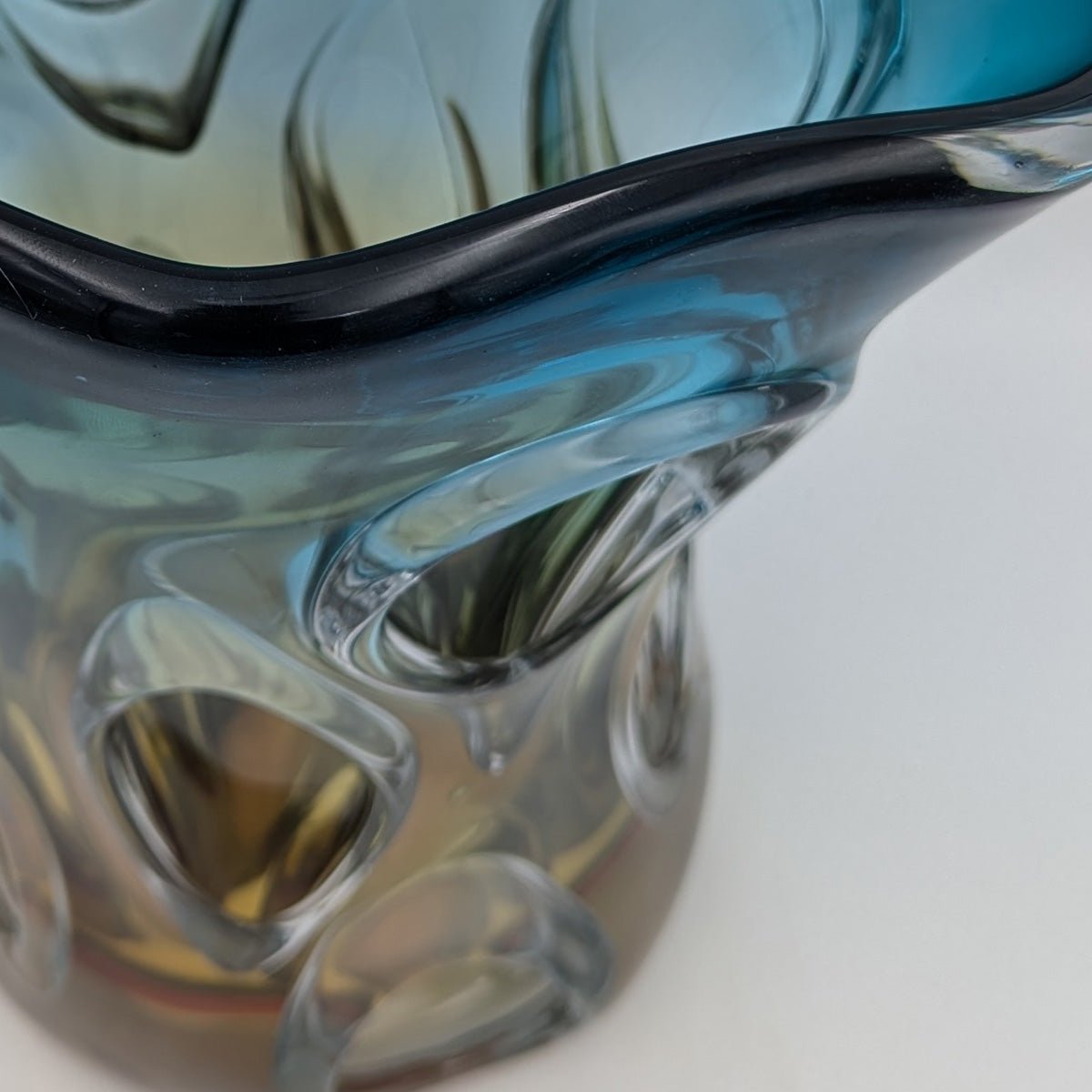 Murano Boho Glass Vase Blue & Yellow, Hand BlownLuxury Co