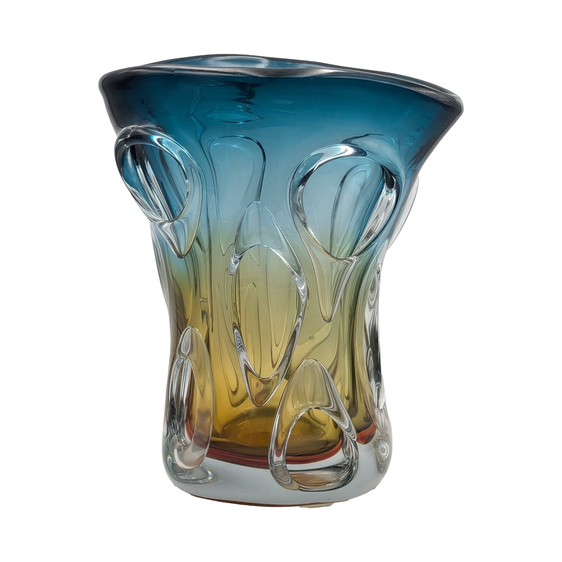 Murano Boho Glass Vase Blue & Yellow, Hand BlownLuxury Co