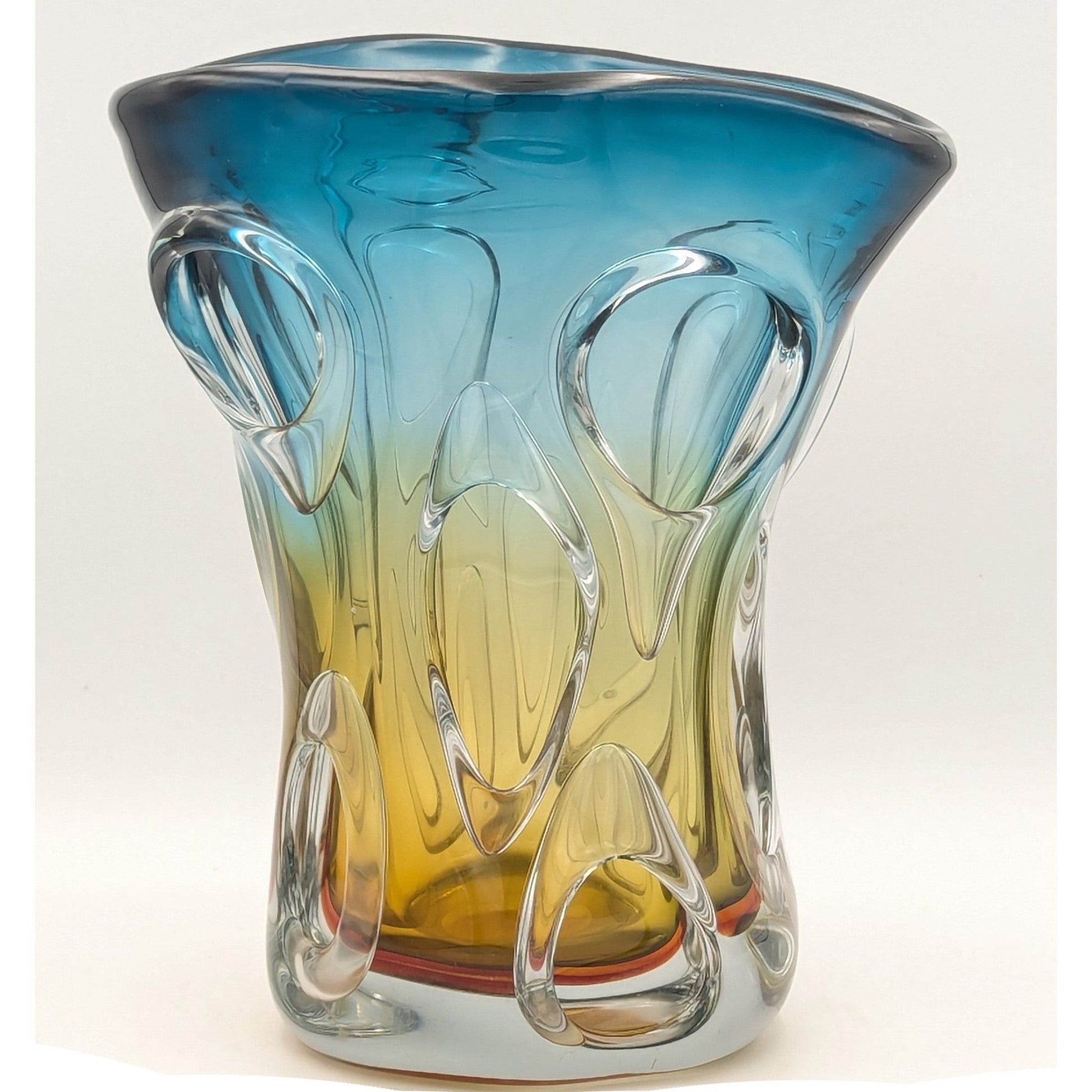 Murano Boho Glass Vase Blue & Yellow, Hand BlownLuxury Co