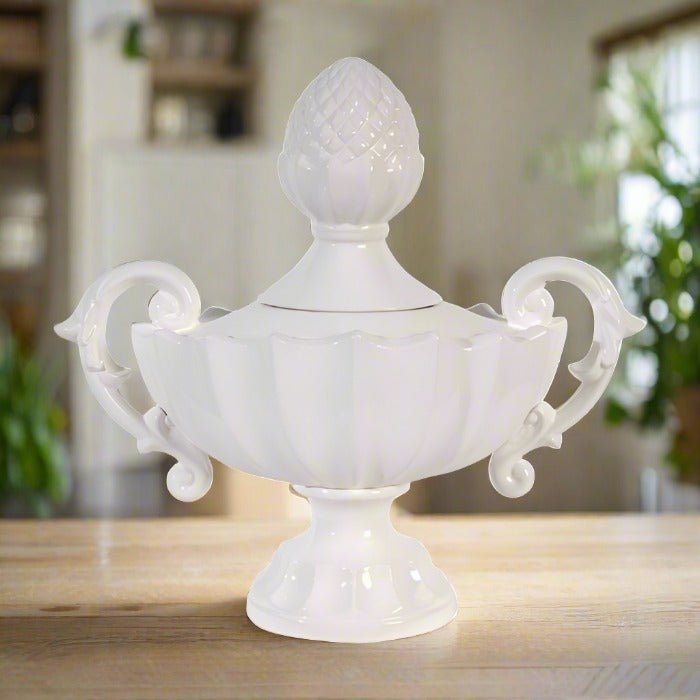 Nera White Gloss Decorative Lidded Urn