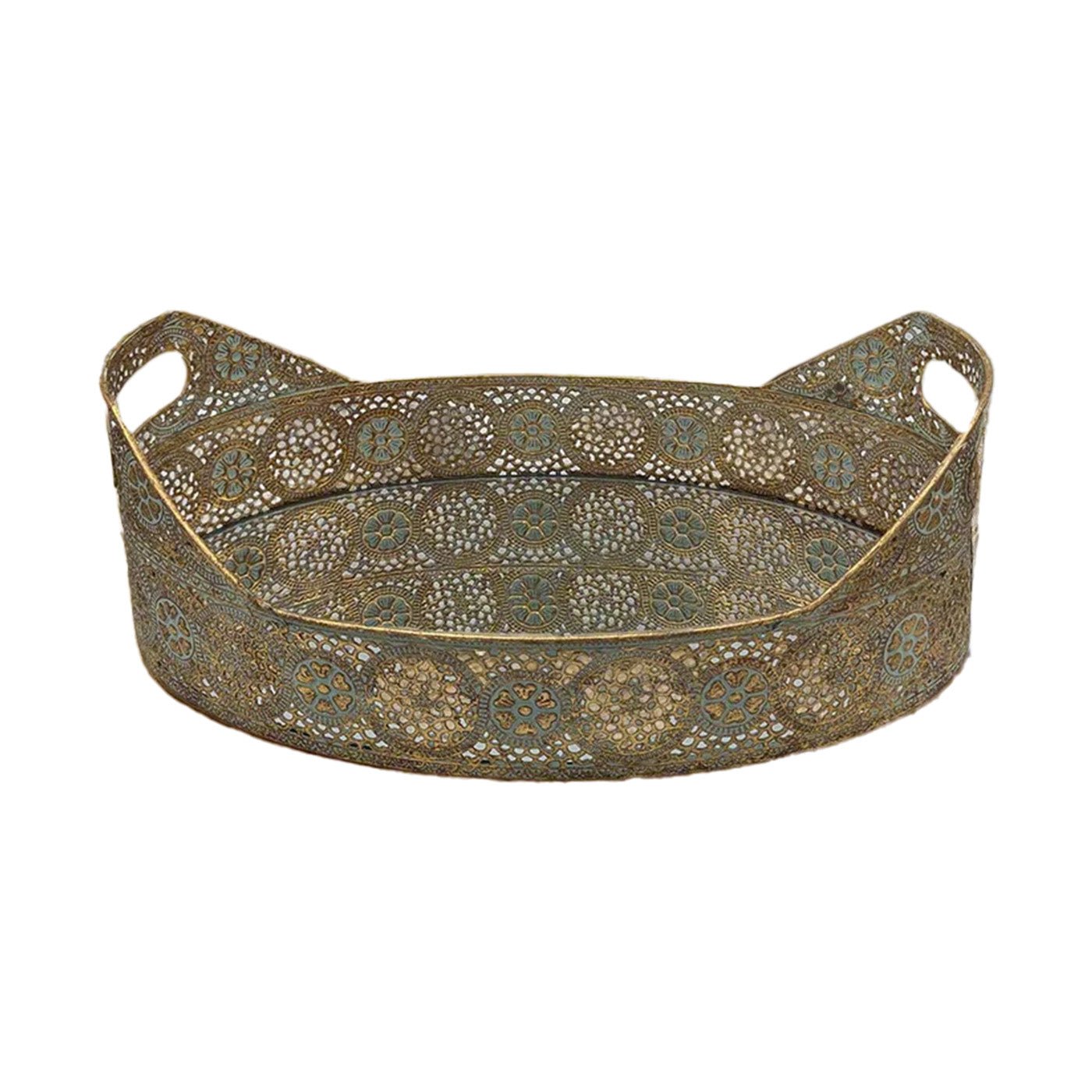 Oval Decorative Mirrored Tray - Rustic Gold