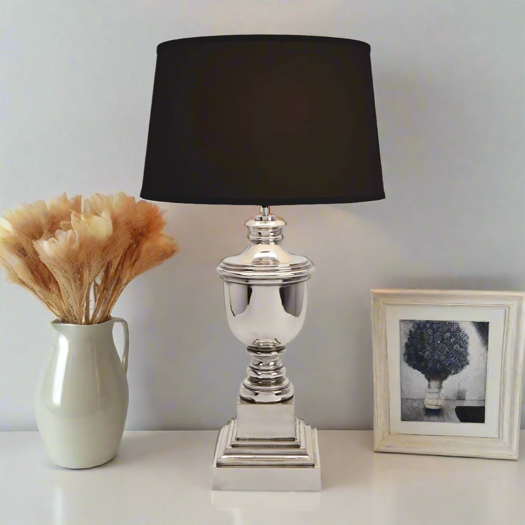 Paddington Silvered Table Lamp Black Shade