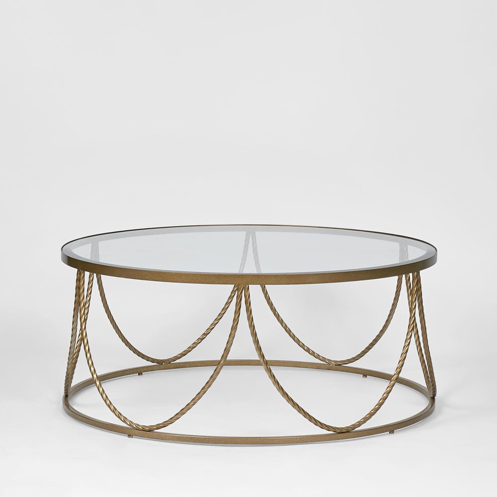 Palais Round Glass Coffee Table - Metal Gold Finish 100cm - Luxury Co