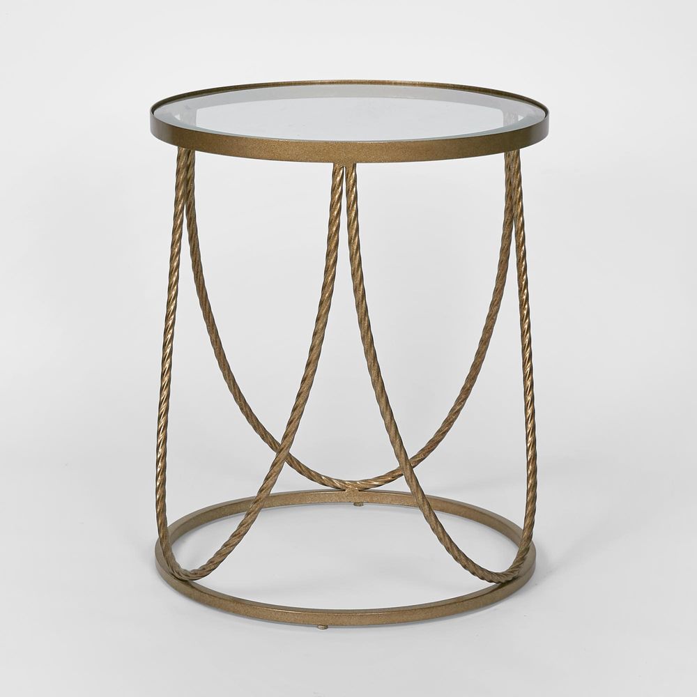 Palais Round Side Table Glass Top - Metal Gold Finish - Luxury Co