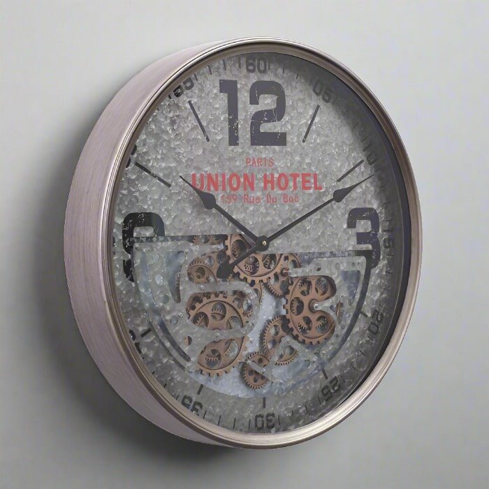 Paris Union Hotel Clock Exposed Gear Moving Silver - Luxury Co