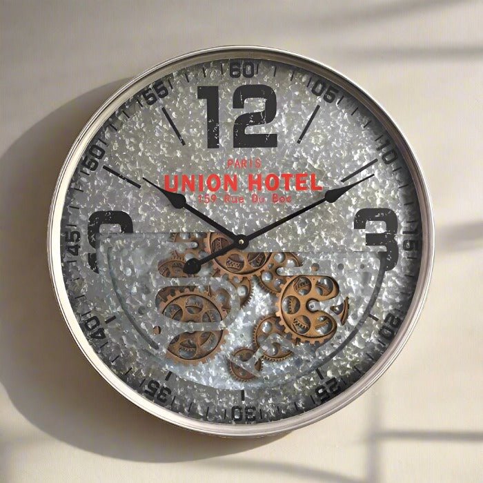 Paris Union Hotel Clock Exposed Gear Moving Silver - Luxury Co