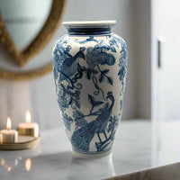 Peacock Hand Painted Ceramic Vase Blue/White - Luxury Co