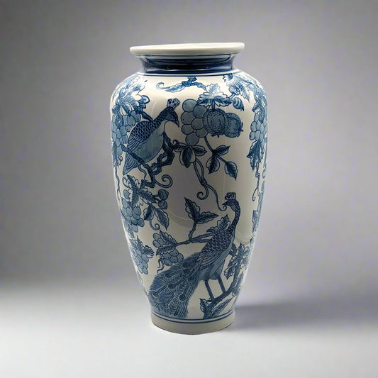 Peacock Hand Painted Ceramic Vase Blue/White - Luxury Co