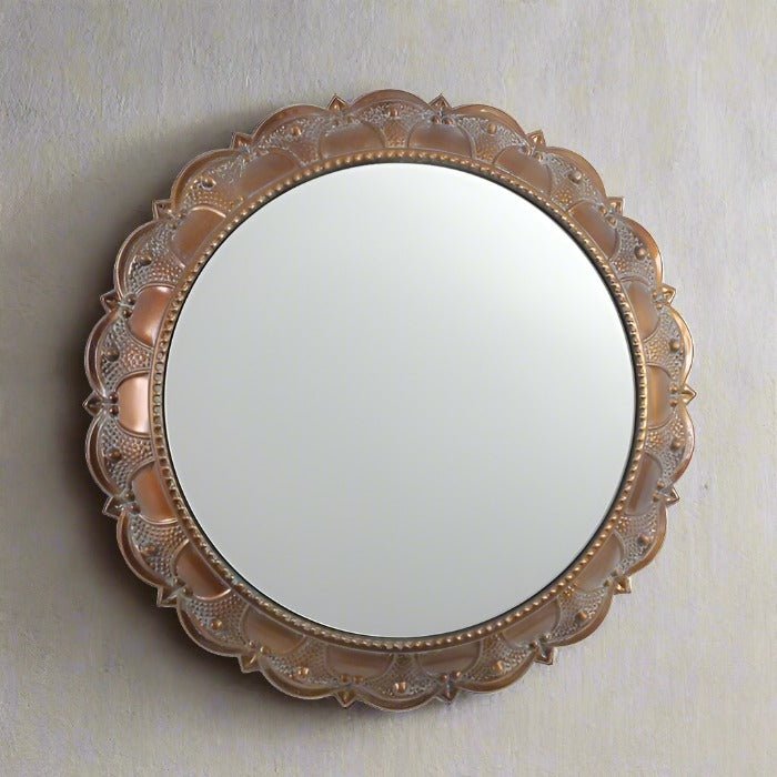 Persian Ornate Round Mirror Copper Brown 40cm