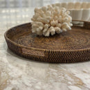 Plantation Round Rattan Tray Small Antique Brown Finish - Luxury Co