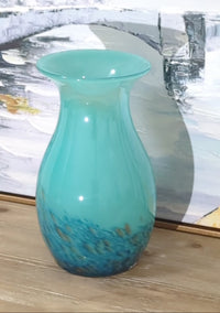 Blue Green Ocean Blown Art Glass Vase