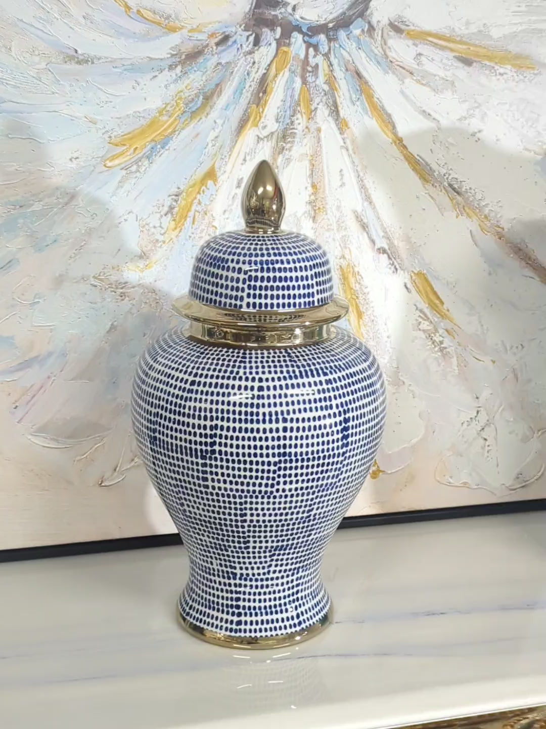 Hamptons Style Blue Dot Ceramic Temple Jar