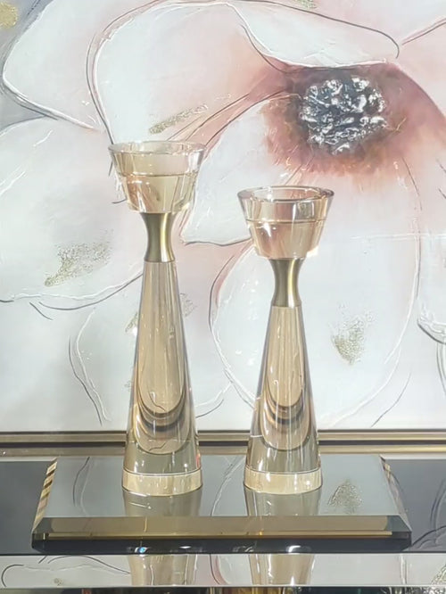 Refined Crystal & Bronze Candle Holder Set