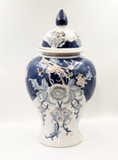 Navy Blue and White Porcelain Ginger Jar - 39cm - Floral