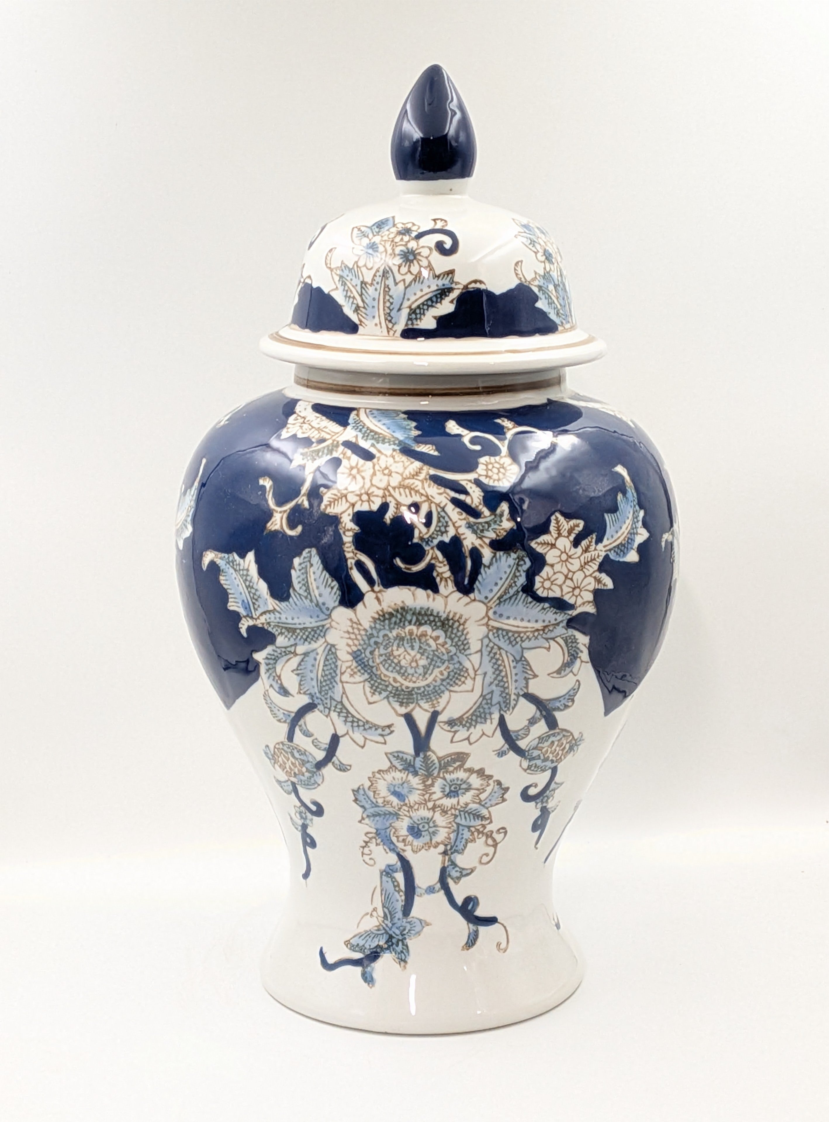 Navy Blue and White Porcelain Ginger Jar - 39cm - Floral