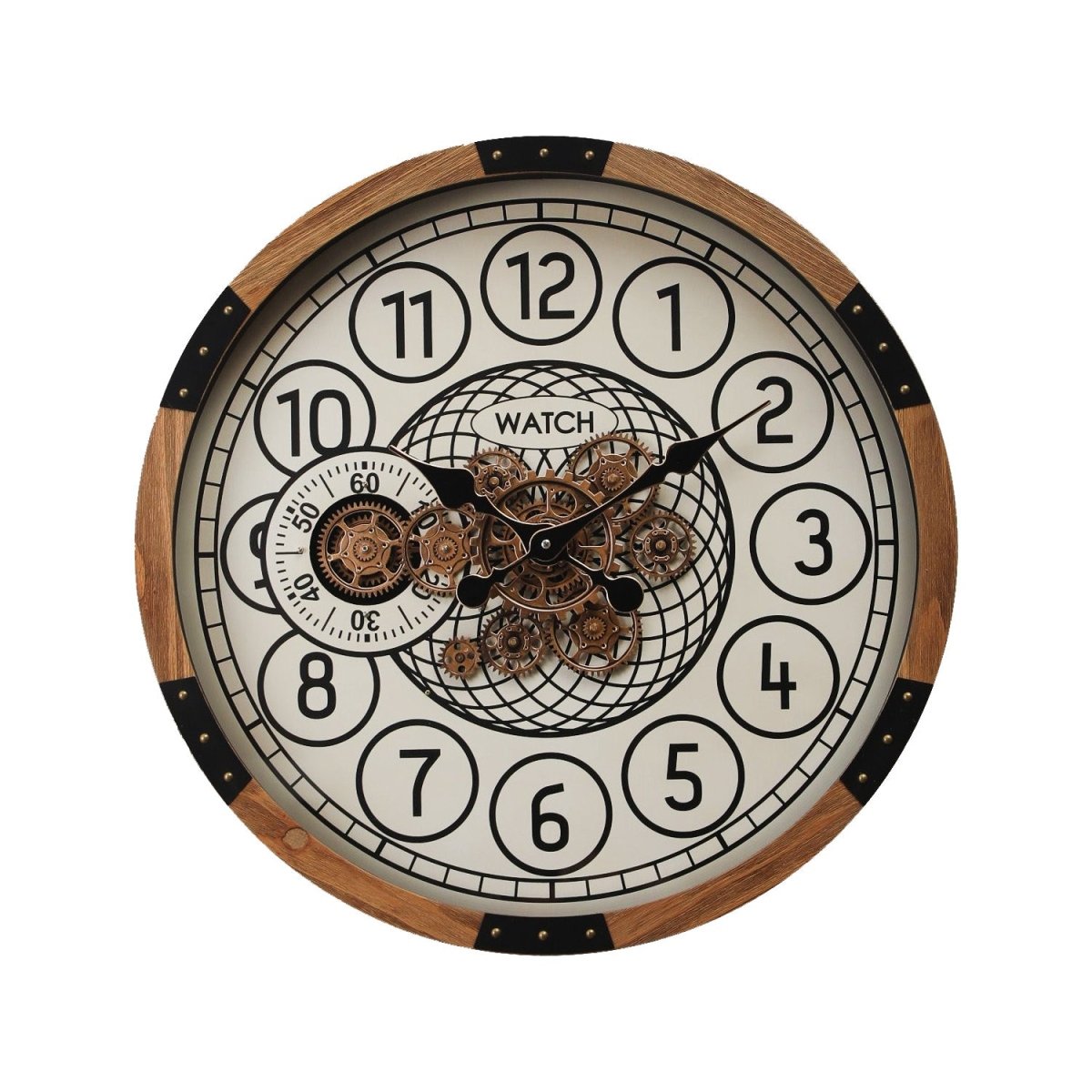 Round Bloomfield Wooden Moving Gear Wall Clock - Natural/Black