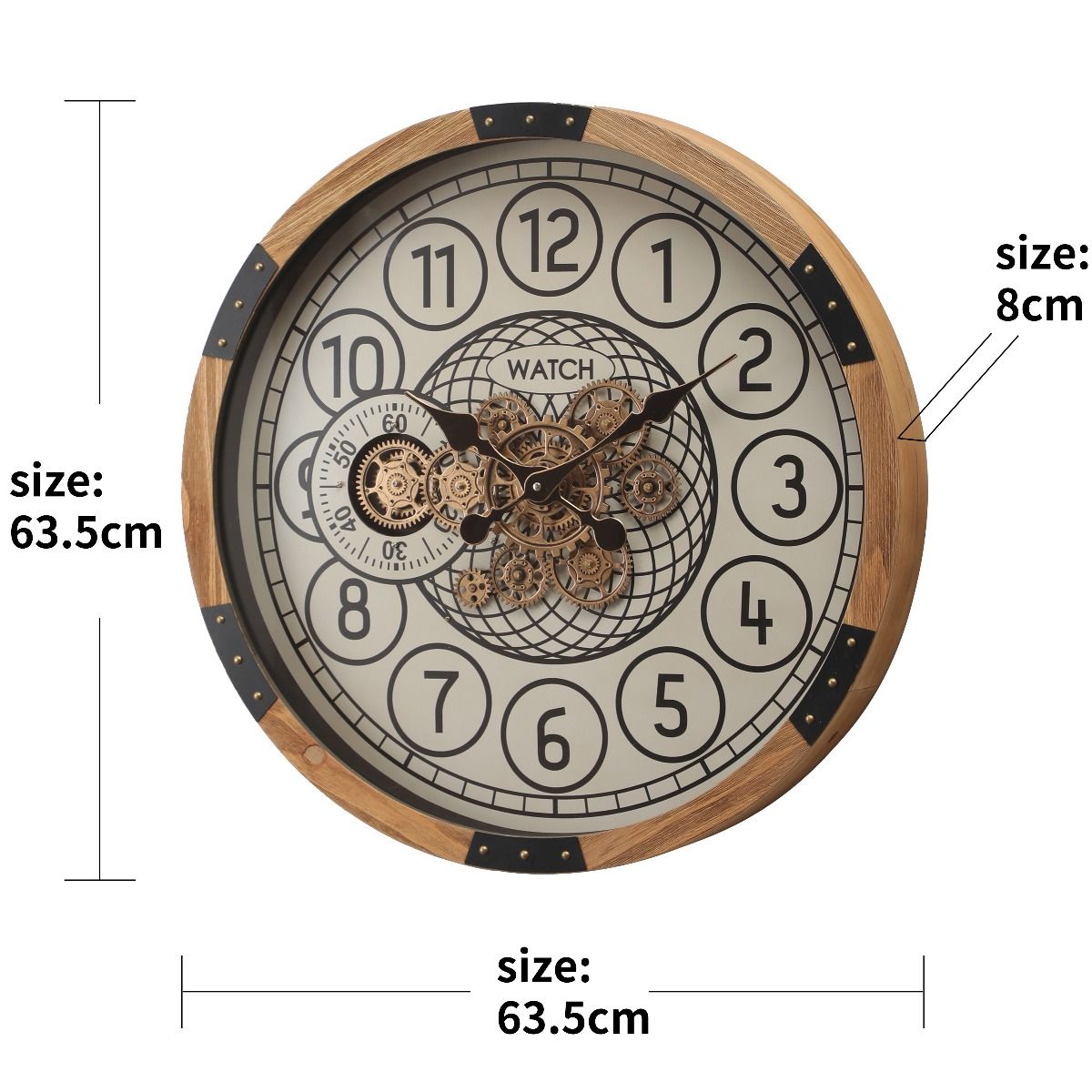 Round Bloomfield Wooden Moving Gear Wall Clock - Natural/Black - Luxury Co