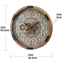 Round Bloomfield Wooden Moving Gear Wall Clock - Natural/Black - Luxury Co