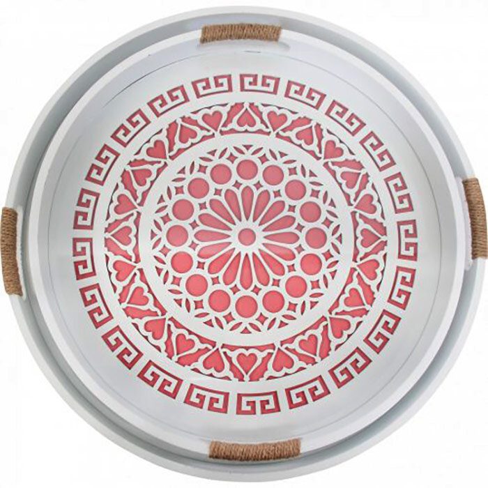 Round Blush Serving Tray Wooden Craft 40 cm