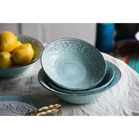 Round Rustic Charm Serving Bowl Aqua - Luxury Co