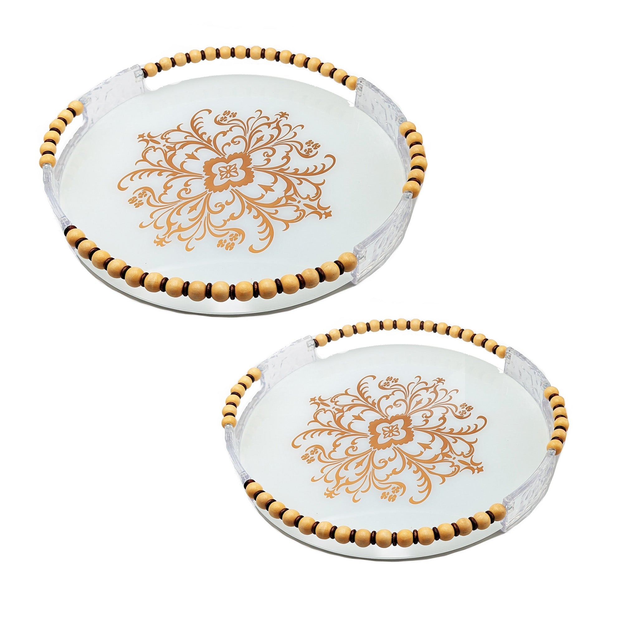 Round Serving Tray With Handles Set - Pack of 2