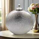 Round Silver Ceramic Lidded Urn 30cm - Luxury Co