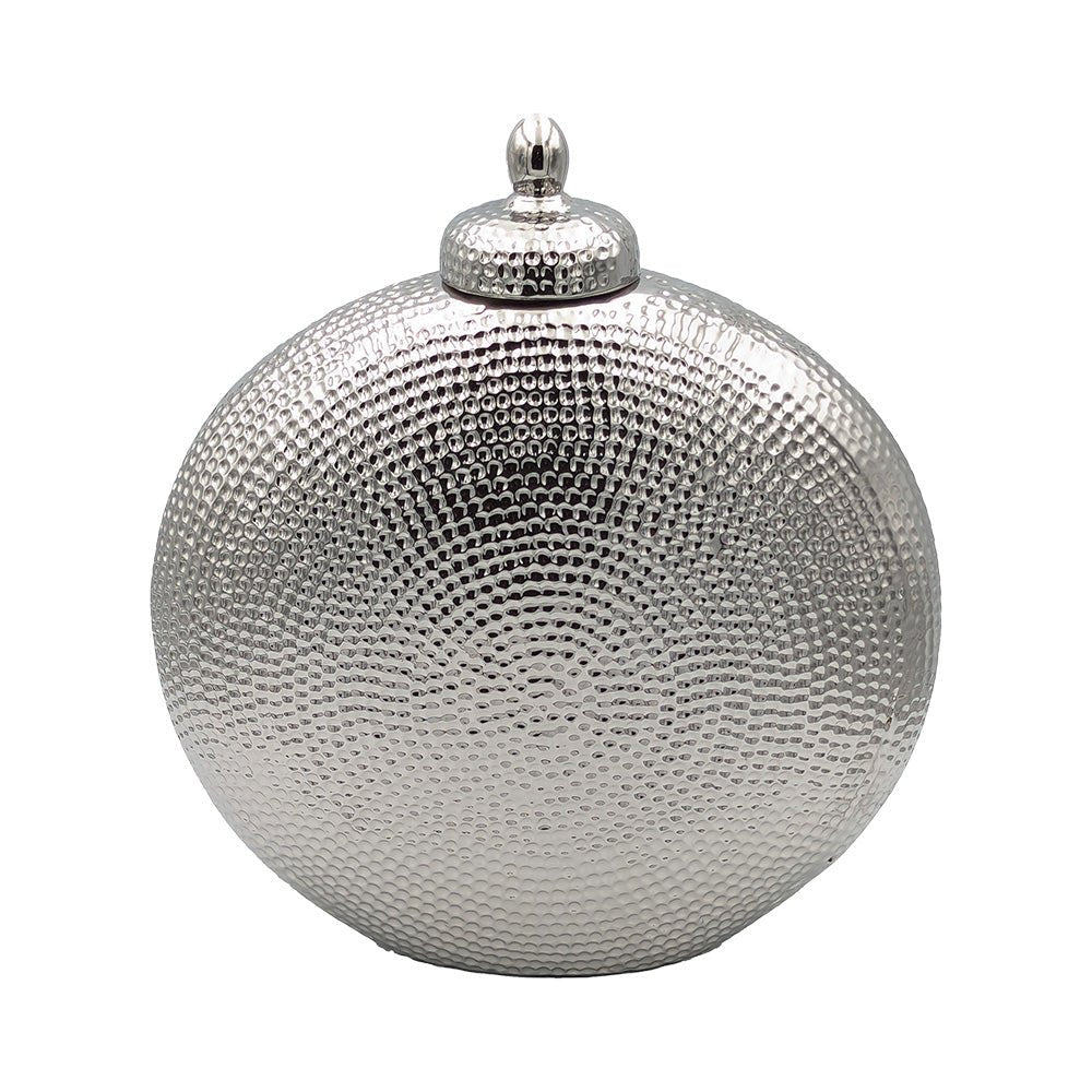 Round Silver Ceramic Lidded Urn 41cm