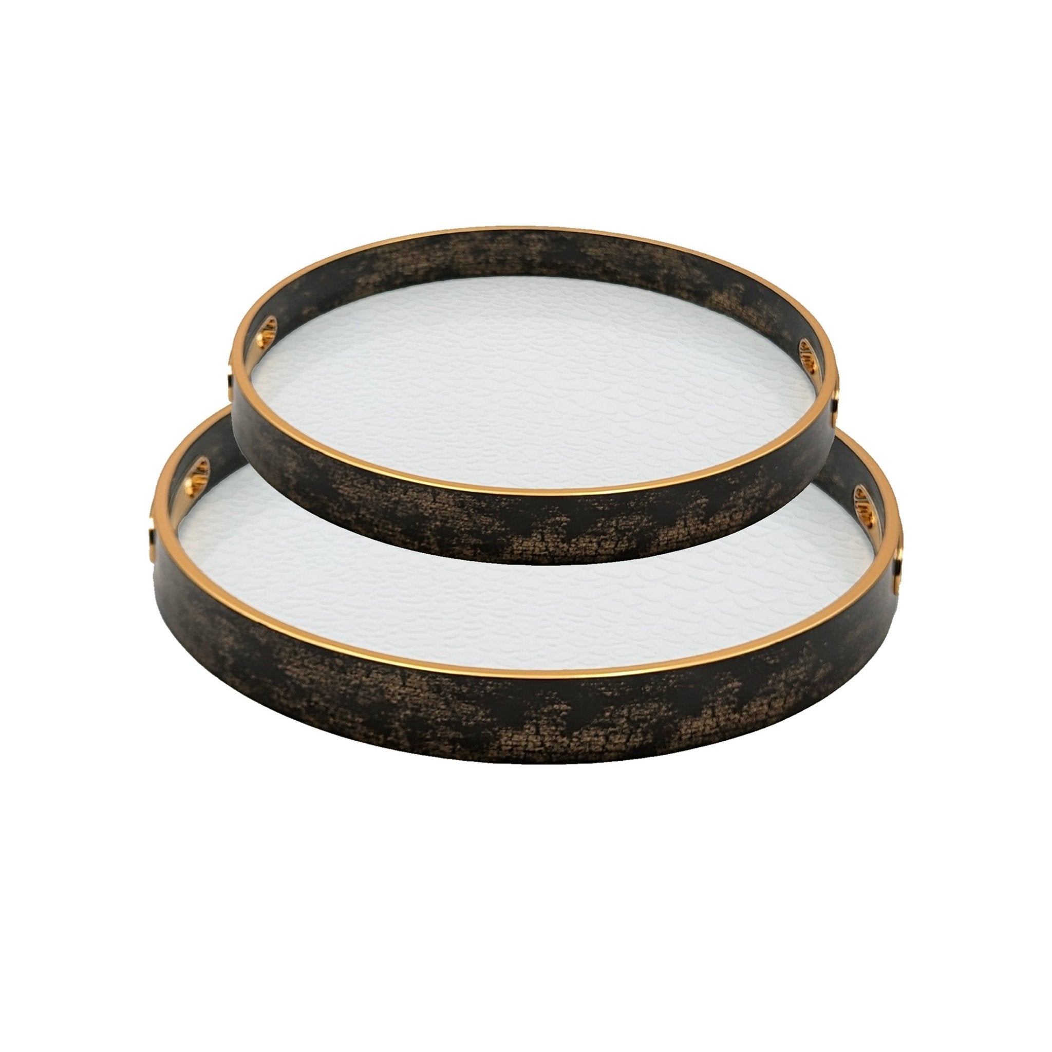 Rustic Champagne Round Serving Trays, Set of 2