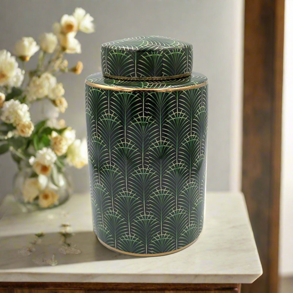 Selangor Palm Ginger Jar 26cm Green/Gold - Luxury Co