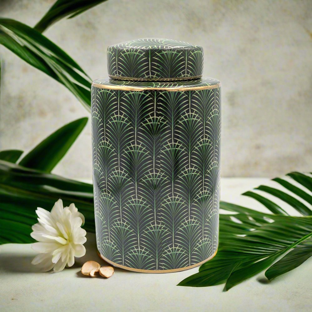 Selangor Palm Ginger Jar 26cm Green/Gold