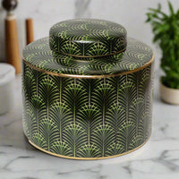 Selangor Palm Leaf Ginger Jar 20cm Green/Gold - Luxury Co