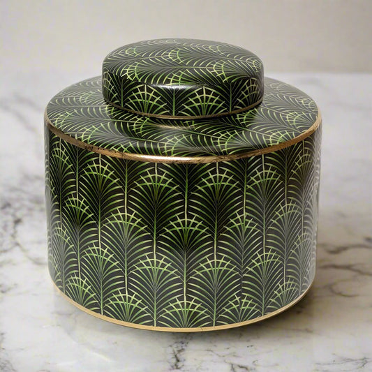 Selangor Palm Leaf Ginger Jar 20cm Green/Gold - Luxury Co