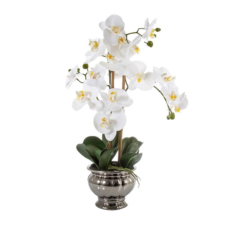 Artificial Orchid in Silver Bowl