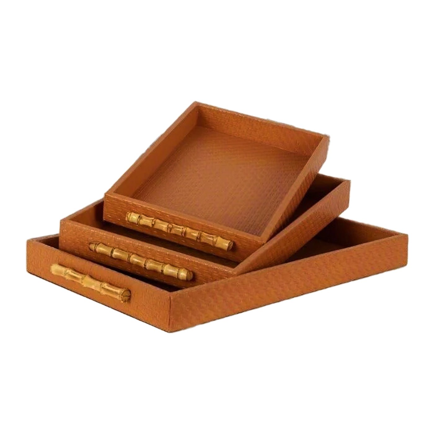 Tan Leather Tray Cashel Decorative Set - 3 TraysLuxury Co