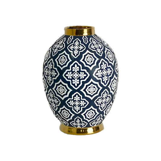 Tangier Midnight Ceramic Belly Vase - Large Blue/GoldLuxury Co