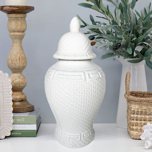 Temple Zen Style Ceramic Ginger Jar - White 46cm High - Luxury Co